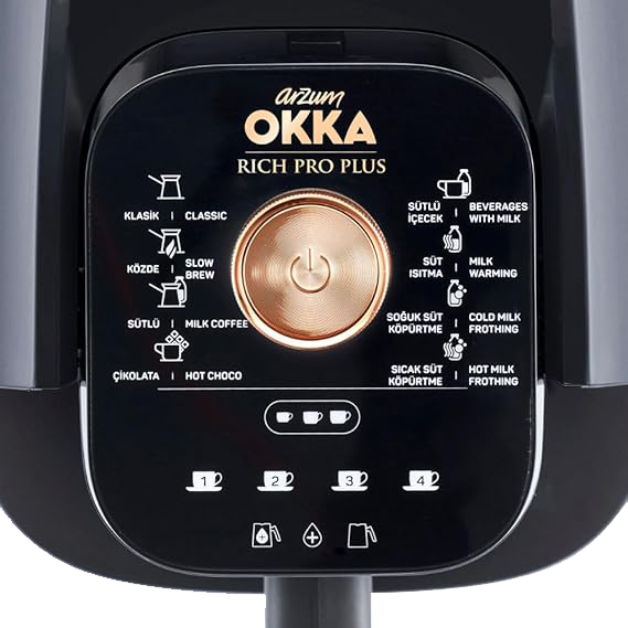 ماكينة قهوة تركي ارزوم اوكا ريتش برو بلس 700 وات 4 اكواب OK0038-0400 ديجيتال بخافق حليب - اسود × نحاسي